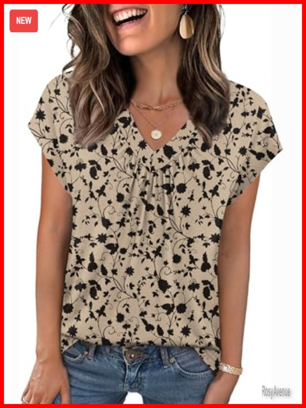 Women's V-Neck Short Sleeve Blouse Pleated Front Curved Hem Summer Top